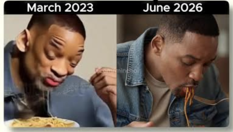 AI video progress: Will Smith eating spaghetti in March 2023 versus June 2026